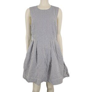 Women's Gap Blue White Striped Seersucker Dress Size 6 Pleated Pockets Back Zip